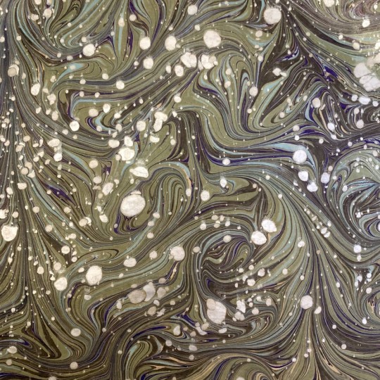Hand Marbled Paper Veined Stone Marble Pattern in Greens and Silver ~ Berretti Marbled Arts